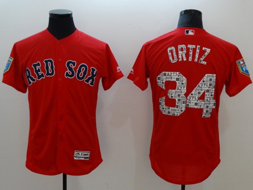Red Sox #34 David Ortiz Red 2018 Spring Training Authentic Flex Base Stitched MLB Jersey - Click Image to Close